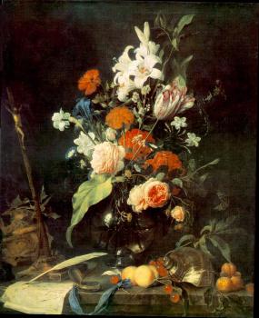 Flower Still-life with Crucifix and Skull